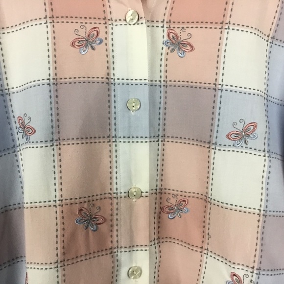 Vintage Alfred Dunner Button Down Plaid Embroidered Butterfly Shirt - Picture 5 of 12